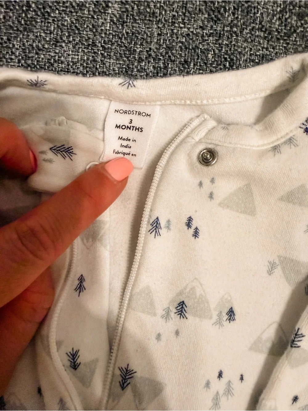 Nordstrom Baby Cream Footed One-Piece with Gray Tree & Mountain Print